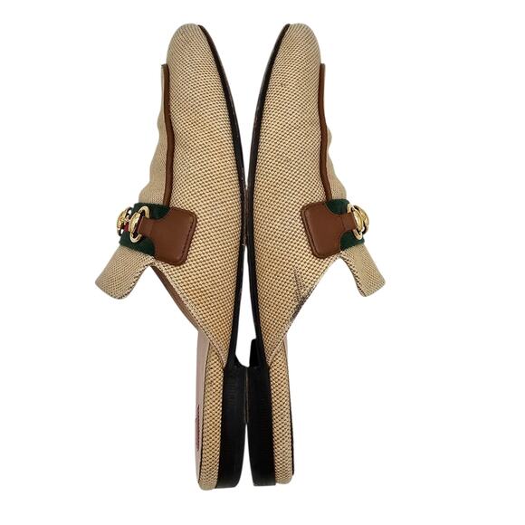 Gucci Princetown Horsebit Flat Mule Slipper Canvas Beige Web Stripe Size 38 US 8 - Picture 8 of 13